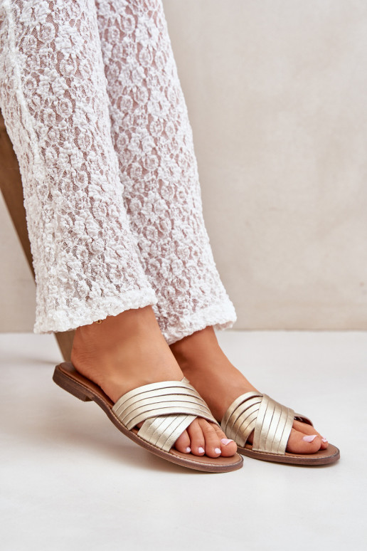 Leer Dames Slippers LeInski Shoes 3682 gouden kleur Leer Dames Slippers LeInski Shoes 3682 gouden kleur