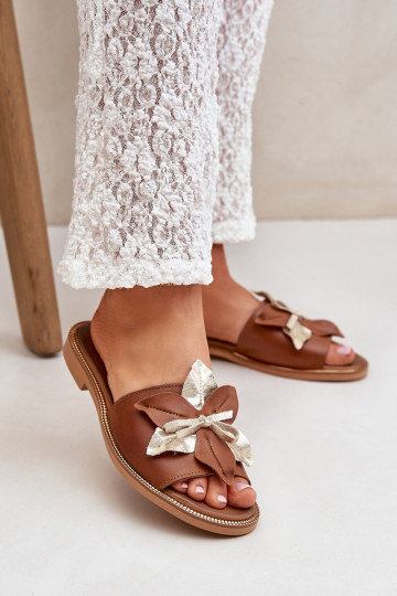 Slippers met ornamenten Echt leer Zazoo 3574/Z bruine kleur 2