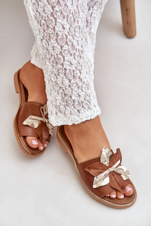 Slippers met ornamenten Echt leer Zazoo 3574/Z bruine kleur Slippers met ornamenten Echt leer Zazoo 3574/Z bruine kleur