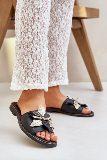 Chaussons avec des ornements Cuir naturel Zazoo 3574/Z couleur noire 2