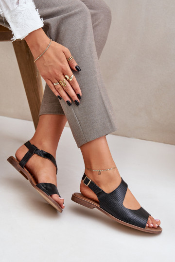 Sandales pour femmes avec boucles avec une empreinte LeÀski 3041 couleur noire