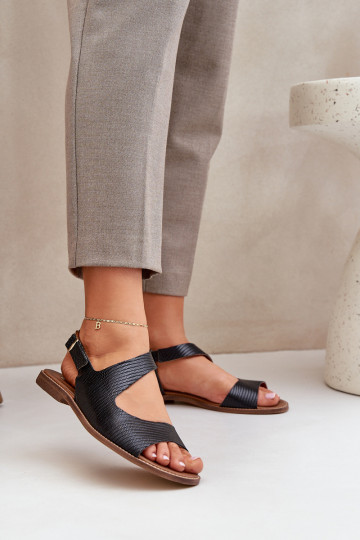 Sandales pour femmes avec boucles avec une empreinte LeÀski 3041 couleur noire 2