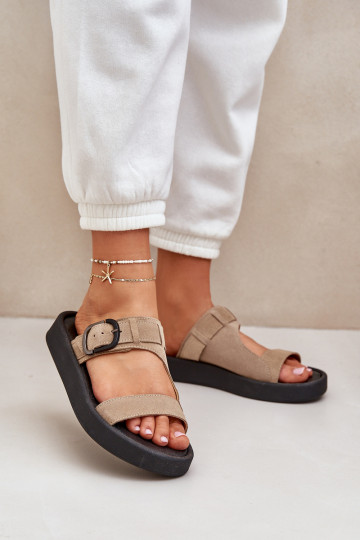 INildleder-Hausschuhe für Damen mit einer Plattform Zazoo 3024 Beige 2