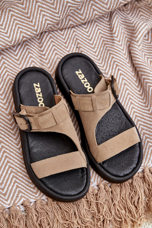 Dames suède pantoffels met platform Zazoo 3024 beige Dames suède pantoffels met platform Zazoo 3024 beige