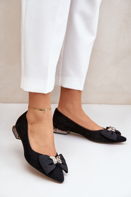 Style élégant Ballerines en daim Féminin avec des rubans Laura Messi 2893 couleur noire