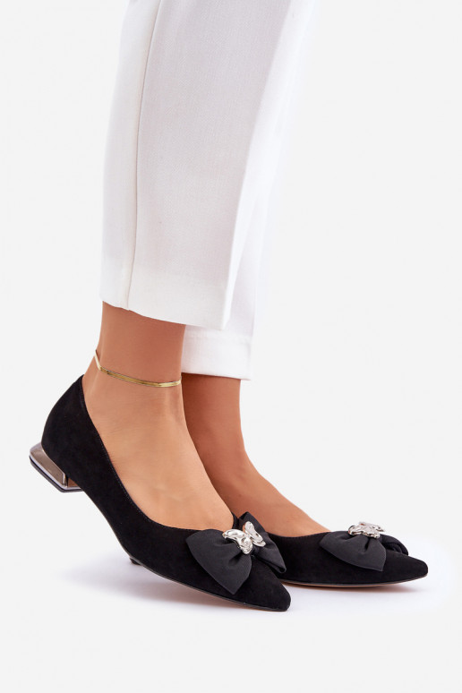 Style élégant Ballerines en daim Féminin avec des rubans Laura Messi 2893 couleur noire