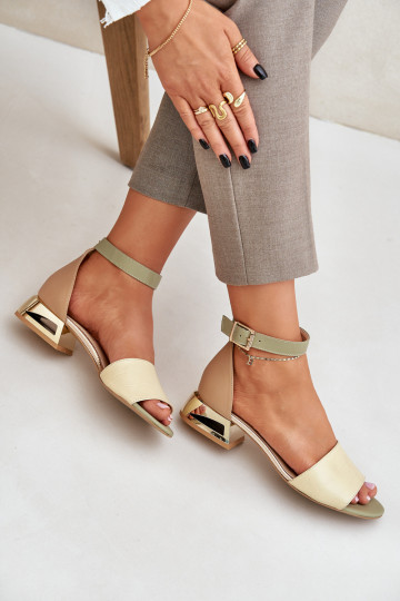 Damensandalen mit goldfarbenen Absätzen Laura Messi 2143 Beige