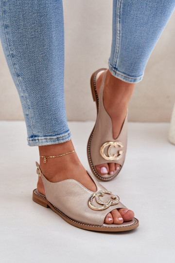 Damensandalen mit breiten Absätzen mit Ornamenten Laura Messi 2865 goldene Farbe