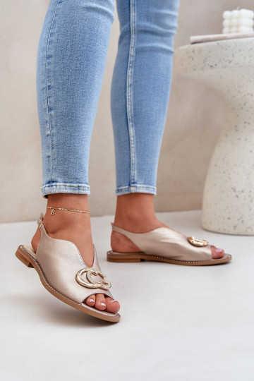 Dames sandalen met brede hakken met ornamenten Laura Messi 2865 gouden kleur 2