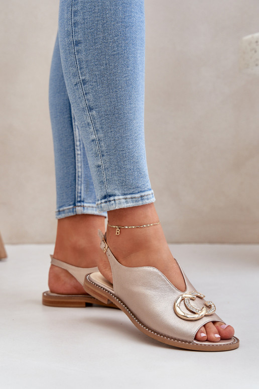 Sandales pour femmes avec des talons larges avec des ornements Laura Messi 2865 couleur dorée