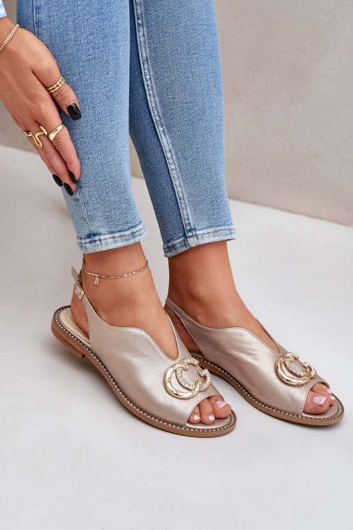 Sandales pour femmes avec des talons larges avec des ornements Laura Messi 2865 couleur dorée