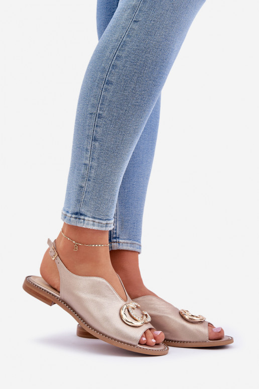 Dames sandalen met brede hakken met ornamenten Laura Messi 2865 gouden kleur Dames sandalen met brede hakken met ornamenten Laura Messi 2865 gouden kleur