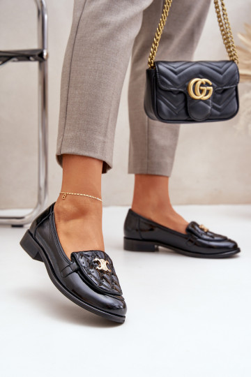 Lederlack Mokassins mit goldfarbenen Details Laura Messi 2927 schwarz