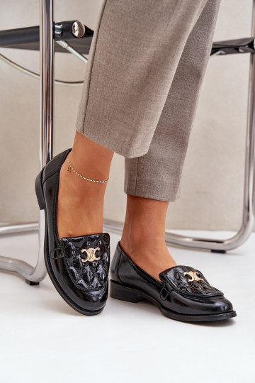 Mocassins en cuir verni avec détails couleur or Laura Messi 2927 couleur noire 2