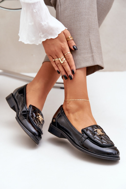 Peau Mocassins laqués avec des détails dorés Laura Messi 2927 couleur noire Peau Mocassins laqués avec des détails dorés Laura Messi 2927 couleur noire