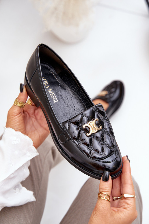 Peau Mocassins laqués avec des détails dorés Laura Messi 2927 couleur noire Peau Mocassins laqués avec des détails dorés Laura Messi 2927 couleur noire