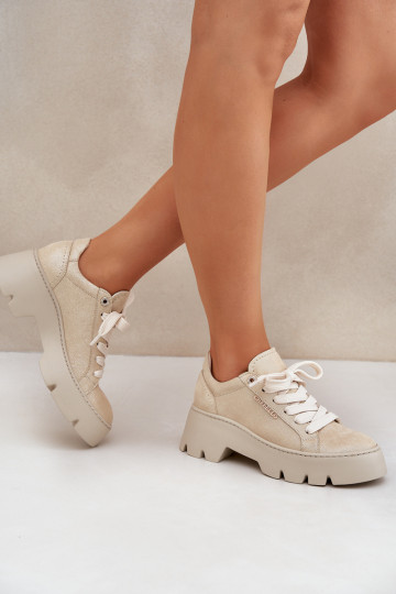 Sneakers model schoenen sportschoenen met platform CheBello 4632 gouden kleur