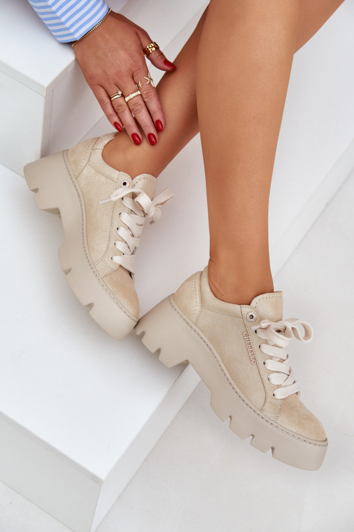 Sneakers Stilvollllschuhe Turnschuhe mit einer Plattform CheBello 4632 goldene Farbe Sneakers Stilvollllschuhe Turnschuhe mit einer Plattform CheBello 4632 goldene Farbe