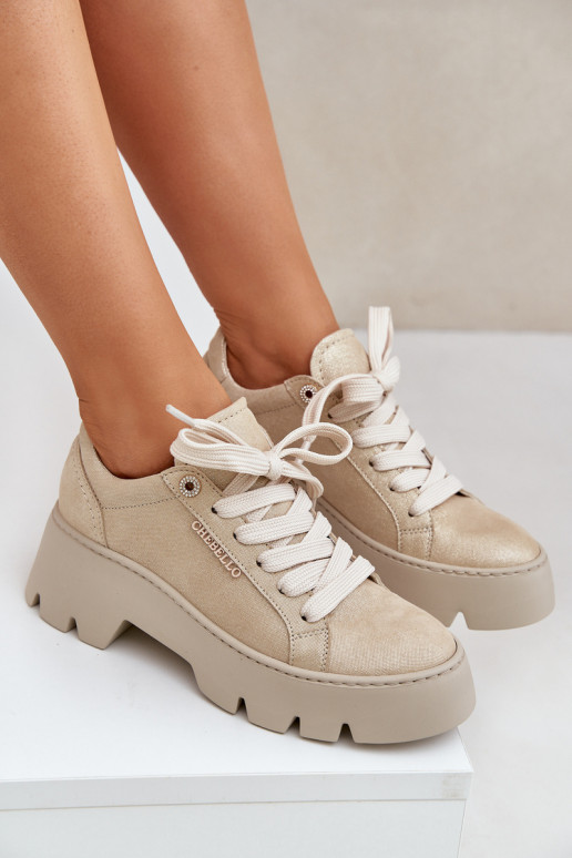 Sneakers model schoenen sportschoenen met platform CheBello 4632 gouden kleur Sneakers model schoenen sportschoenen met platform CheBello 4632 gouden kleur