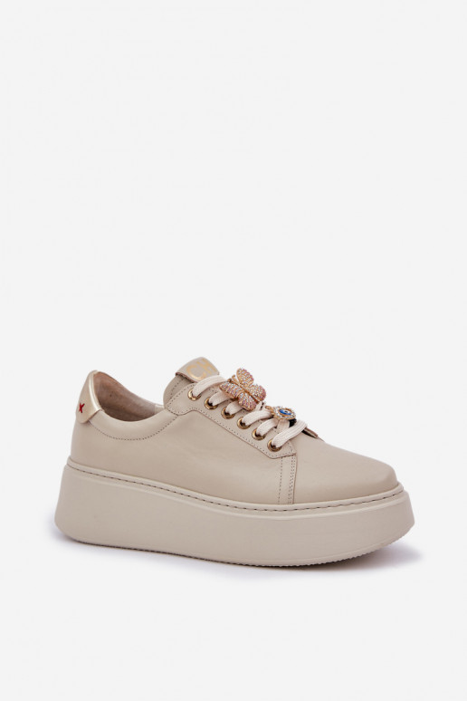 Dames Leer Sneakers model schoenen met platform met mooie details CheBello 4292 ivoor Dames Leer Sneakers model schoenen met platform met mooie details CheBello 4292 ivoor