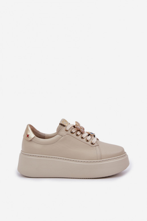 Dames Leer Sneakers model schoenen met platform met mooie details CheBello 4292 ivoor Dames Leer Sneakers model schoenen met platform met mooie details CheBello 4292 ivoor