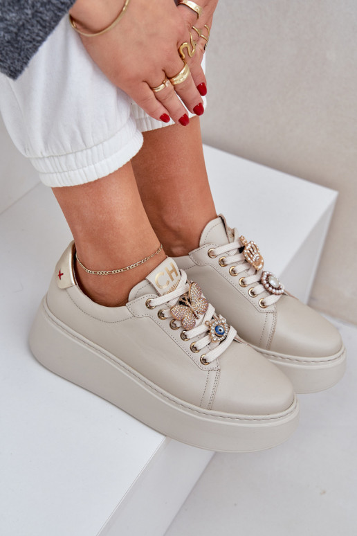 Feminin Haut Sneakers Stilvollllschuhe mit einer Plattform mit schönen Details CheBello 4292 elfenbeinfarbe Feminin Haut Sneakers Stilvollllschuhe mit einer Plattform mit schönen Details CheBello 4292 elfenbeinfarbe