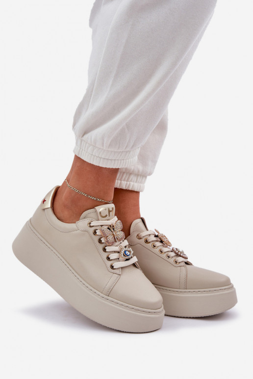 Feminin Haut Sneakers Stilvollllschuhe mit einer Plattform mit schönen Details CheBello 4292 elfenbeinfarbe Feminin Haut Sneakers Stilvollllschuhe mit einer Plattform mit schönen Details CheBello 4292 elfenbeinfarbe