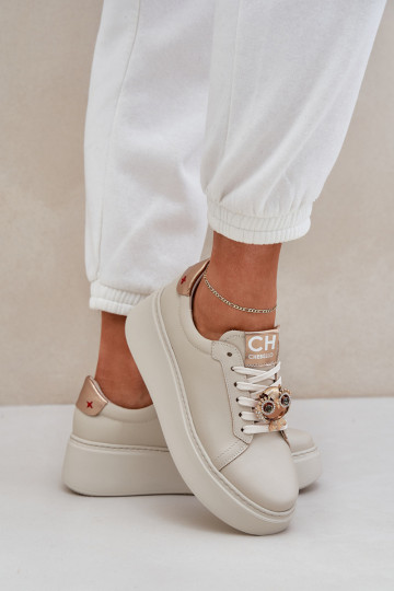 Dames leren sportschoenen CheBello 4411 ivoorkleur