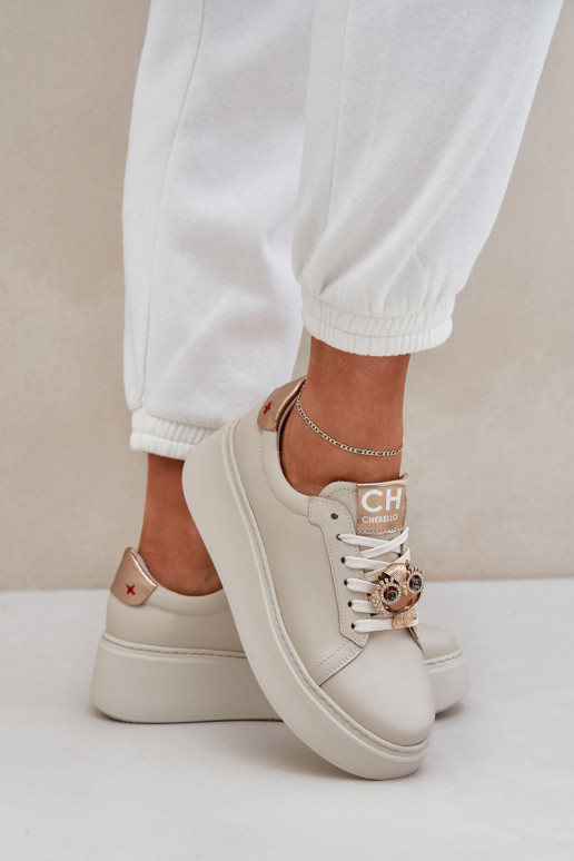 Dames Leer Sneakers model schoenen CheBello 4411 ivoor Dames Leer Sneakers model schoenen CheBello 4411 ivoor