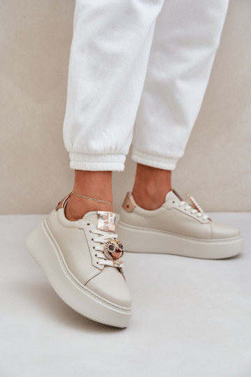 Dames leren sportschoenen CheBello 4411 ivoorkleur 2