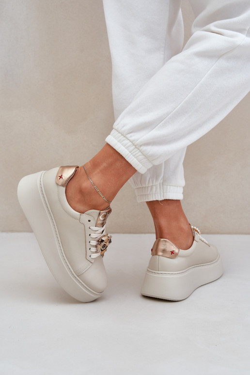 Dames Leer Sneakers model schoenen CheBello 4411 ivoor Dames Leer Sneakers model schoenen CheBello 4411 ivoor