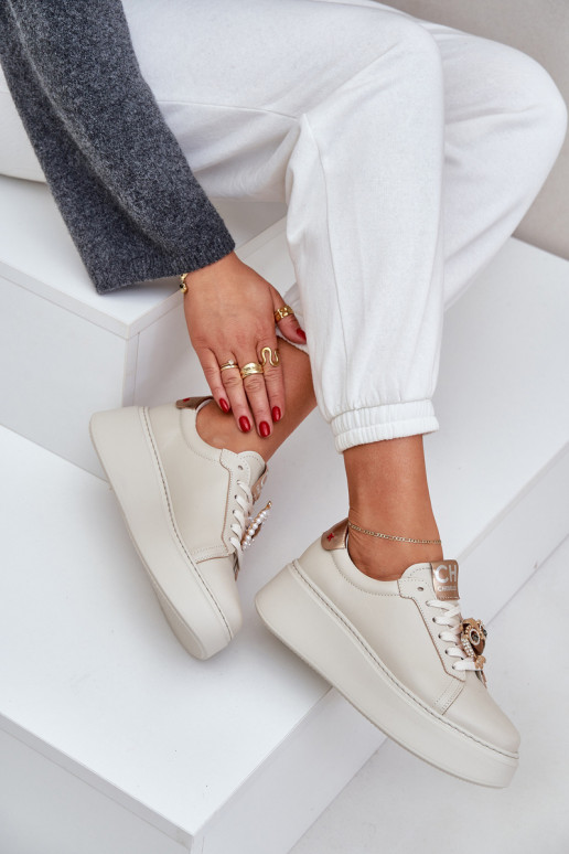 Féminin Peau Chaussures modèle baskets CheBello 4411 couleur ivoire Féminin Peau Chaussures modèle baskets CheBello 4411 couleur ivoire