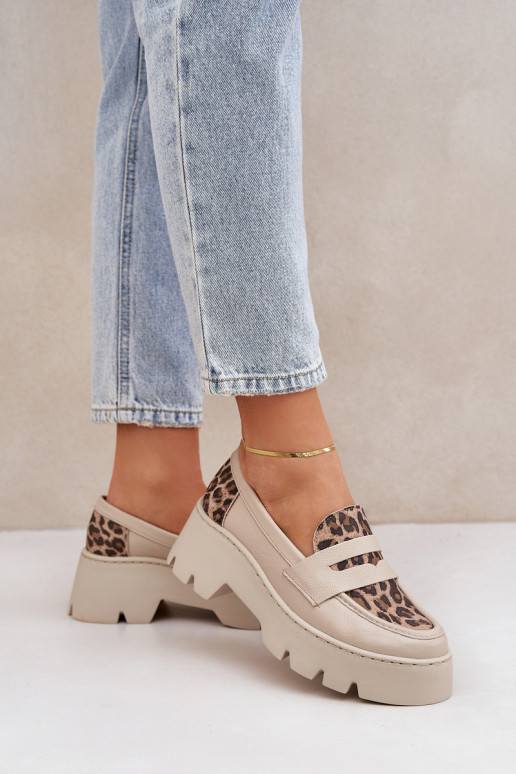 Peau Mocassins plateforme femme Et des talons plats avec des motifs en fourrure de léopard Zazoo 20191 couleur ivoire Peau Mocassins plateforme femme Et des talons plats avec des motifs en fourrure de léopard Zazoo 20191 couleur ivoire