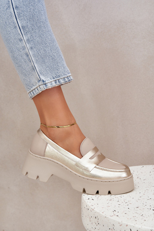 Peau Mocassins plateforme femme Et des talons plats Zazoo 20191 couleur dorée Peau Mocassins plateforme femme Et des talons plats Zazoo 20191 couleur dorée