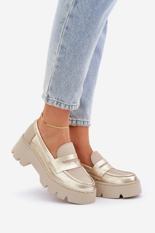 Peau Mocassins plateforme femme Et des talons plats Zazoo 20191 couleur dorée Peau Mocassins plateforme femme Et des talons plats Zazoo 20191 couleur dorée