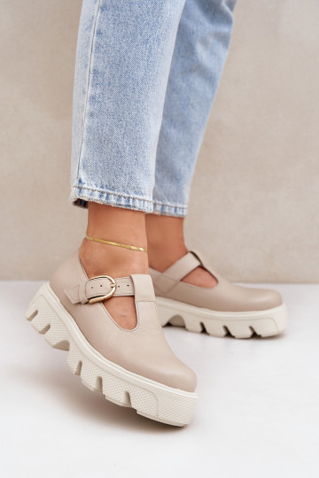 Haut Schuhe mit Schnallen Zazoo 20183 Beige