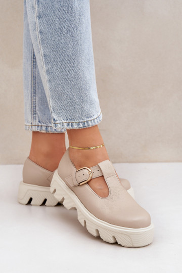 Leer schoenen met gespen Zazoo 20183 beige 2