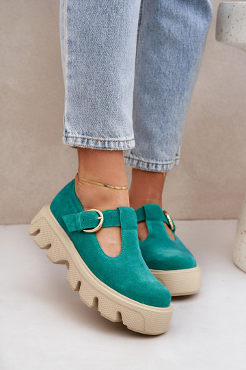 van suède schoenen met gespen Zazoo 20183 groene kleur