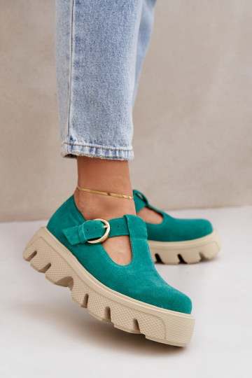 van suède schoenen met gespen Zazoo 20183 groene kleur 2