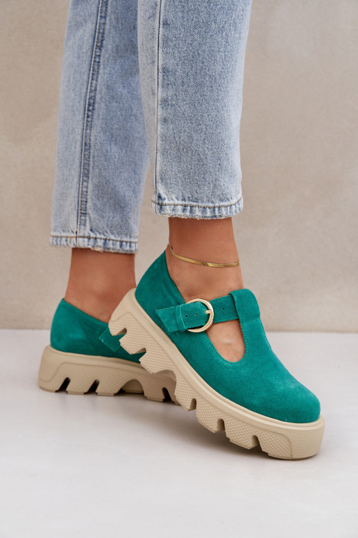 en daim chaussures avec boucles Zazoo 20183 couleur verte en daim chaussures avec boucles Zazoo 20183 couleur verte