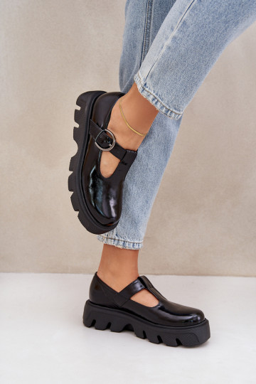 avec effet vernis Peau chaussures avec boucles Zazoo 20183 couleur noire