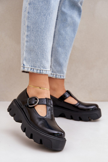 mit Lackeffekt Haut Schuhe mit Schnallen Zazoo 20183 schZuarze Farbe 2