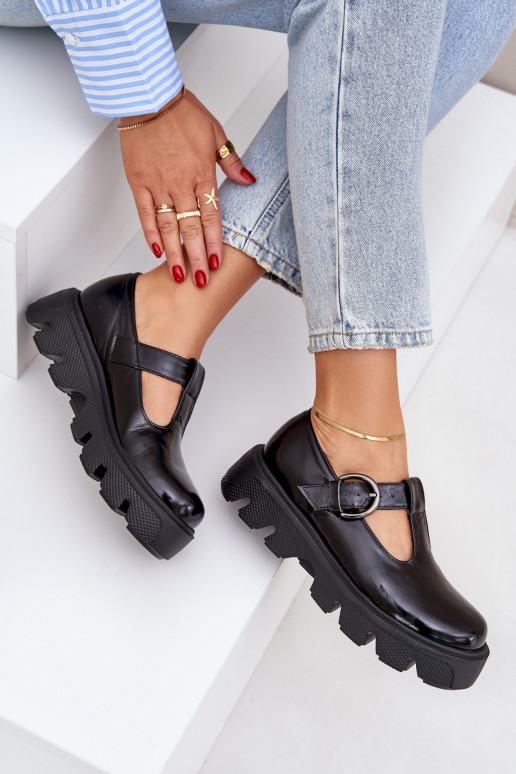 mit Lackeffekt Haut Schuhe mit Schnallen Zazoo 20183 schZuarze Farbe mit Lackeffekt Haut Schuhe mit Schnallen Zazoo 20183 schZuarze Farbe