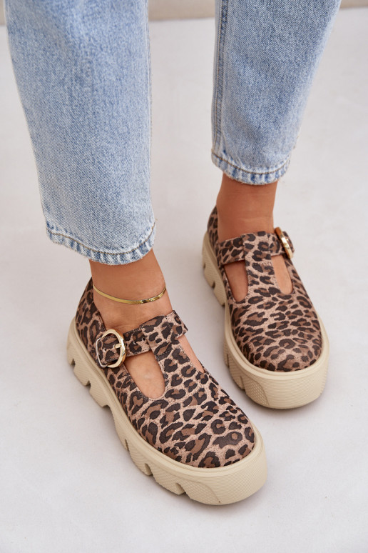 en daim chaussures avec boucles avec des motifs en fourrure de léopard Zazoo 20183 marron en daim chaussures avec boucles avec des motifs en fourrure de léopard Zazoo 20183 marron