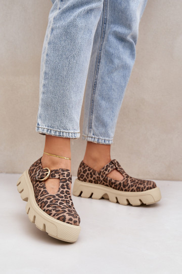 Chaussures en daim avec boucles et motif léopard Zazoo 20183 couleur marron 2