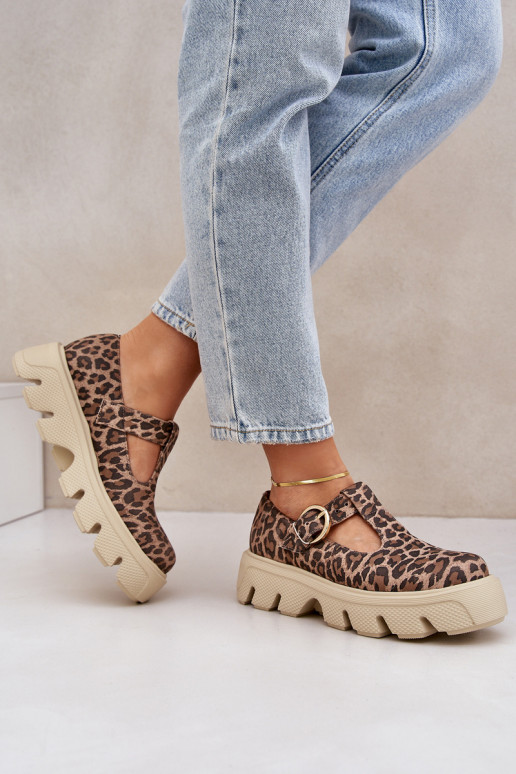 en daim chaussures avec boucles avec des motifs en fourrure de léopard Zazoo 20183 marron en daim chaussures avec boucles avec des motifs en fourrure de léopard Zazoo 20183 marron