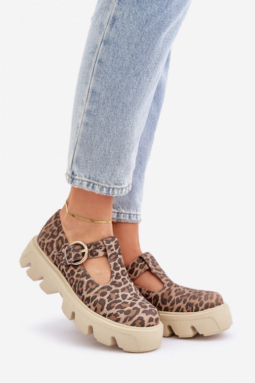 van suède schoenen met gespen met luipaardbontpatronen Zazoo 20183 bruine kleur van suède schoenen met gespen met luipaardbontpatronen Zazoo 20183 bruine kleur