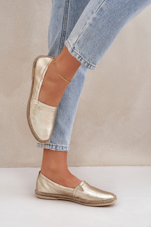 Elegante stijl Leren espadrilles Dames Zazoo 10177 gouden kleur
