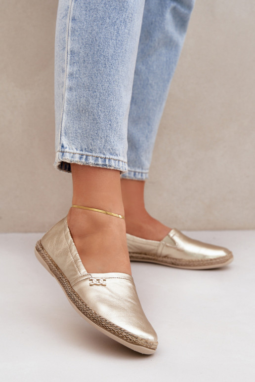 Elegante stijl Leren espadrilles Dames Zazoo 10177 gouden kleur