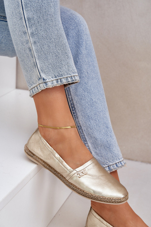 Elegante stijl Leren espadrilles Dames Zazoo 10177 gouden kleur